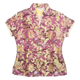 KAIYU Eastern Inspired Womens Printed Top Maroon V-Neck Floral S