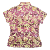 KAIYU Eastern Inspired Womens Printed Top Maroon V-Neck Floral S