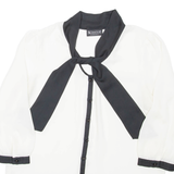 LAURA SCOTT Sheer Womens Blouse White High Neck Long Sleeve M