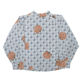 Womens Printed Blouse Grey Button Neck Long Sleeve Floral L