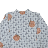 Womens Printed Blouse Grey Button Neck Long Sleeve Floral L