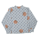 Womens Printed Blouse Grey Button Neck Long Sleeve Floral L