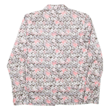 Womens Printed Shirt Grey Collared Long Sleeve Crazy Pattern L