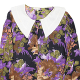 Womens Printed Top Purple Collared Long Sleeve Crazy Pattern M