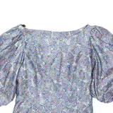 Womens Puff Sleeve Blouse Purple Crazy Pattern M