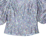 Womens Puff Sleeve Blouse Purple Crazy Pattern M
