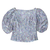 Womens Puff Sleeve Blouse Purple Crazy Pattern M