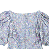 Womens Puff Sleeve Blouse Purple Crazy Pattern M