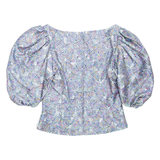 Womens Puff Sleeve Blouse Purple Crazy Pattern M