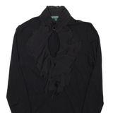 LAUREN RALPH LAUREN Womens Blouse Black High Neck Long Sleeve Viscose XS