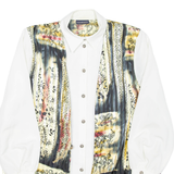 YOUR SIXTH SENSE Womens Printed Shirt White Collared Long Sleeve Crazy Pattern L