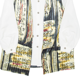 YOUR SIXTH SENSE Womens Printed Shirt White Collared Long Sleeve Crazy Pattern L