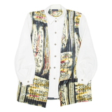 YOUR SIXTH SENSE Womens Printed Shirt White Collared Long Sleeve Crazy Pattern L