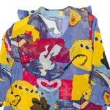 Sheer Womens Ruffle Blouse Blue Crazy Pattern XL