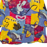 Sheer Womens Ruffle Blouse Blue Crazy Pattern XL