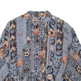 Womens Cropped Blouse Blue Long Sleeve Floral M