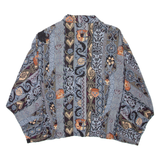 Womens Cropped Blouse Blue Long Sleeve Floral M