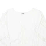 ELKONT Womens Cropped Blouse White V-Neck Long Sleeve M