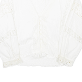 ELKONT Womens Cropped Blouse White V-Neck Long Sleeve M