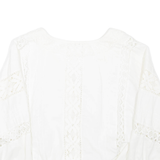 ELKONT Womens Cropped Blouse White V-Neck Long Sleeve M