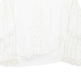 ELKONT Womens Cropped Blouse White V-Neck Long Sleeve M