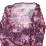 Sheer Womens Wrap Blouse Purple V-Neck Long Sleeve Crazy Pattern S