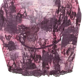 Sheer Womens Wrap Blouse Purple V-Neck Long Sleeve Crazy Pattern S