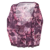 Sheer Womens Wrap Blouse Purple V-Neck Long Sleeve Crazy Pattern S