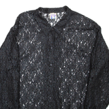 YESSICA Sheer Womens Shirt Black Collared Long Sleeve L