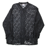 YESSICA Sheer Womens Shirt Black Collared Long Sleeve L