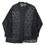 YESSICA Sheer Womens Shirt Black Collared Long Sleeve L