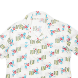 Womens Printed Shirt White Collared Floral L