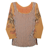 Womens Printed Top Brown Long Sleeve Crazy Pattern S