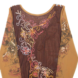 Womens Printed Top Brown Long Sleeve Crazy Pattern S