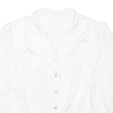 Womens Printed Blouse White Collared Long Sleeve L