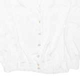 Womens Printed Blouse White Collared Long Sleeve L