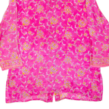 Sheer Womens Printed Shirt Pink Collared Long Sleeve Floral XL