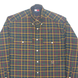 TOMMY HILFIGER Mens Flannel Shirt Green Check Long Sleeve S