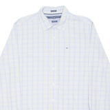 TOMMY HILFIGER 80s 2 ply Mens Shirt Blue Check Long Sleeve L