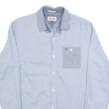 TOMMY HILFIGER Slim Fit Mens Plain Shirt Blue Long Sleeve S
