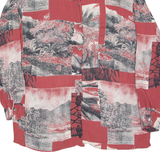Womens Shirt Maroon 90s Crazy Pattern Long Sleeve L