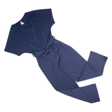 Belted Womens Jumpsuit Blue Wide-Leg S