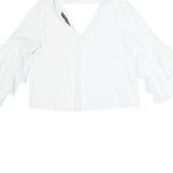 ZARA BASIC Womens Oversized Top White V-Neck Long Sleeve S