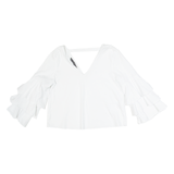 ZARA BASIC Womens Oversized Top White V-Neck Long Sleeve S