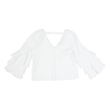 ZARA BASIC Womens Oversized Top White V-Neck Long Sleeve S