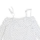 ZARA Womens Off Shoulder Top White Long Sleeve Linen Polka Dot M