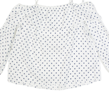 ZARA Womens Off Shoulder Top White Long Sleeve Linen Polka Dot M