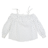 ZARA Womens Off Shoulder Top White Long Sleeve Linen Polka Dot M