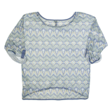 RAINBOW Mesh Womens Printed Top Blue 3/4 Sleeve Fair Isle L