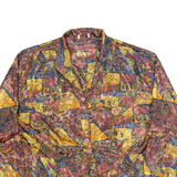 Womens Printed Shirt Brown Collared Long Sleeve 90s Crazy Pattern L